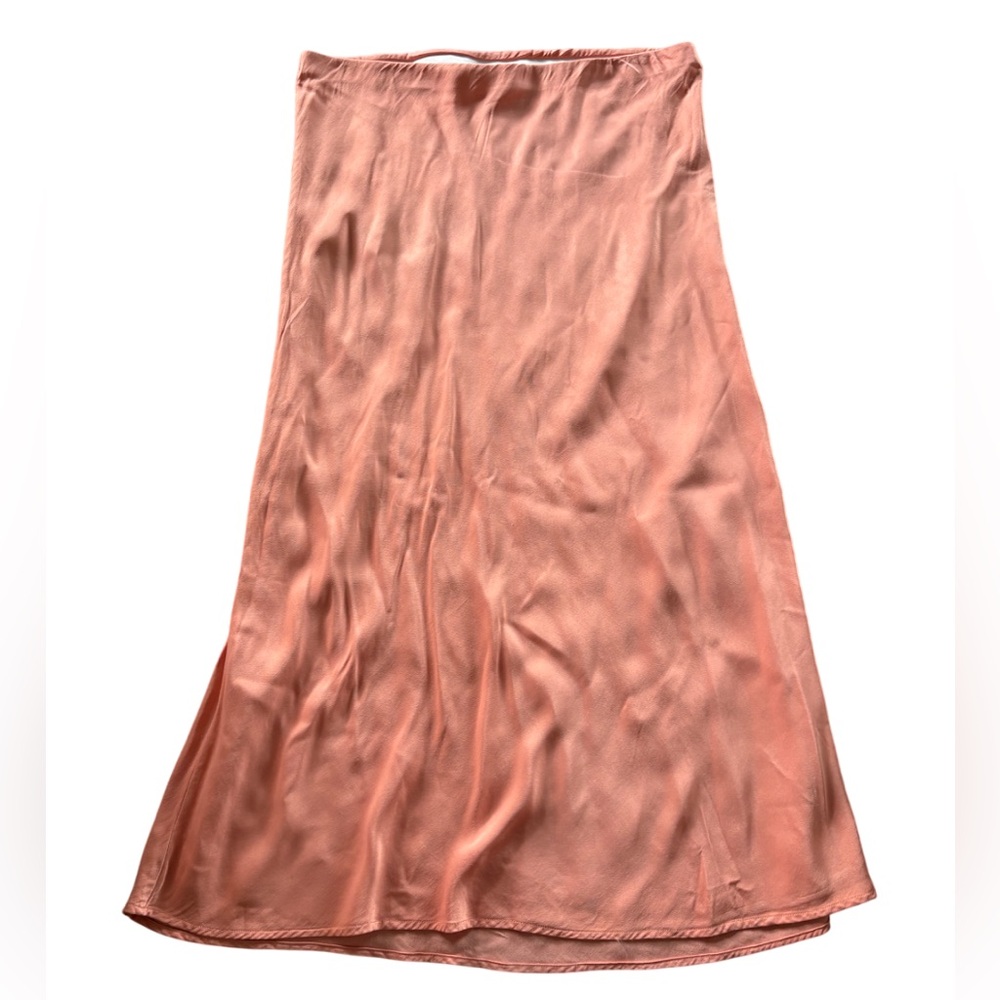 Anthropologie Coral Satin Tilda Midi Skirt